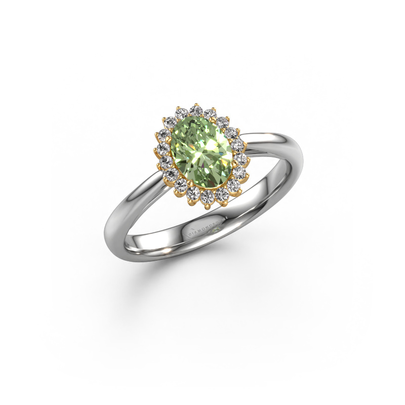 Image of Engagement ring Tilly ovl 1 585 white gold Green lab grown diamond 7x5 mm