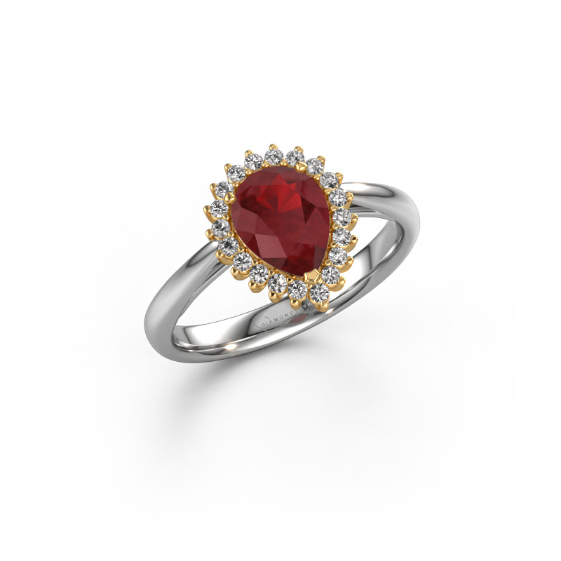 Image of Engagement ring Tilly per 1 585 white gold Ruby 8x6 mm