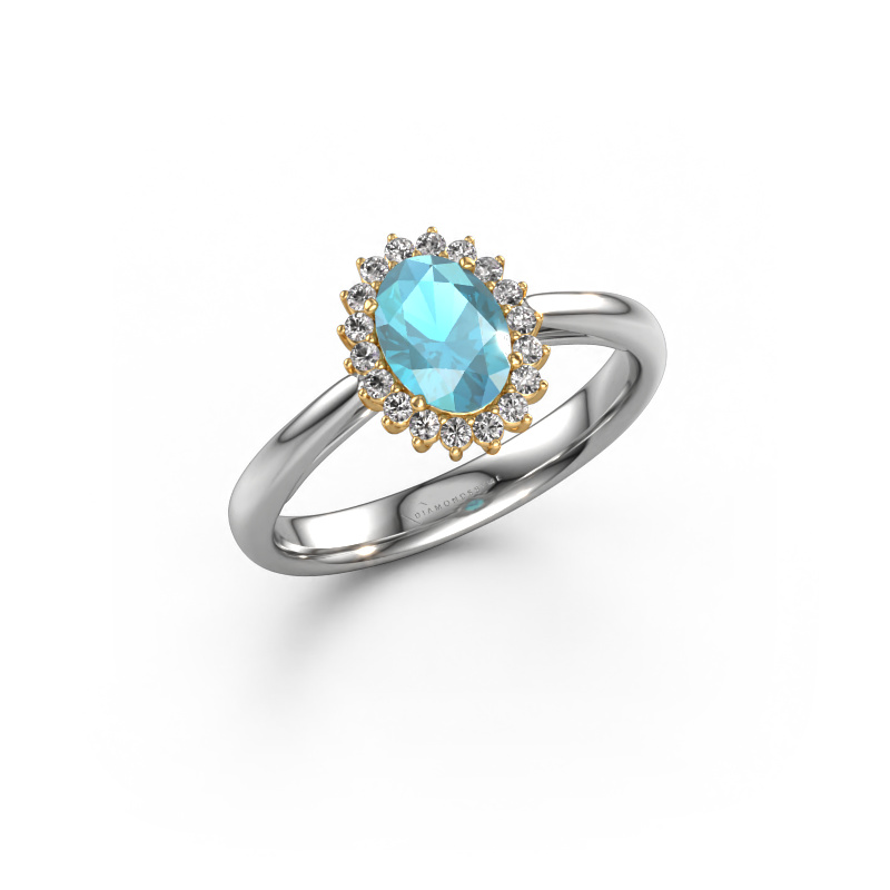 Image of Engagement ring Tilly ovl 1 585 white gold Blue topaz 7x5 mm