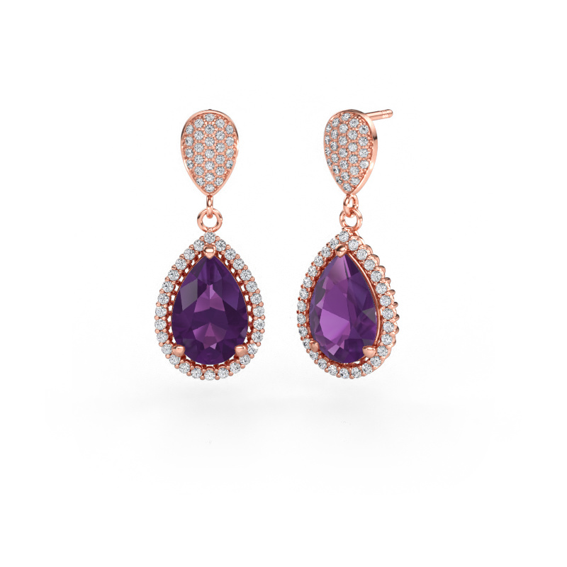 Image of Drop earrings Tilly per 2 585 rose gold Amethyst 12x8 mm