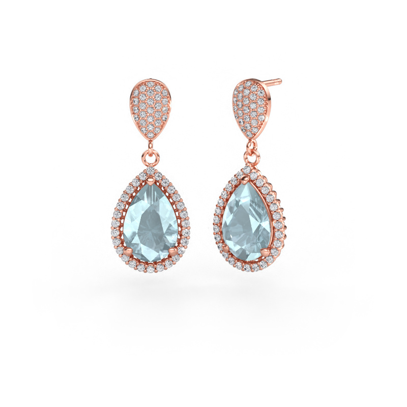 Image of Drop earrings Tilly per 2 585 rose gold Aquamarine 12x8 mm