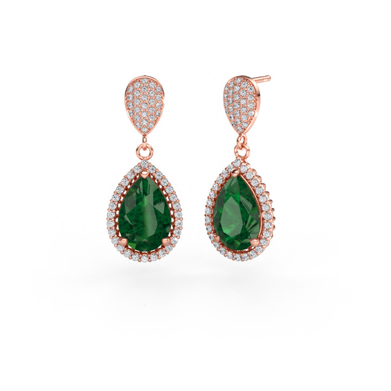 Bild av Hängande örhängen Tilly per 2 585 roséguld Smaragd 12x8 mm