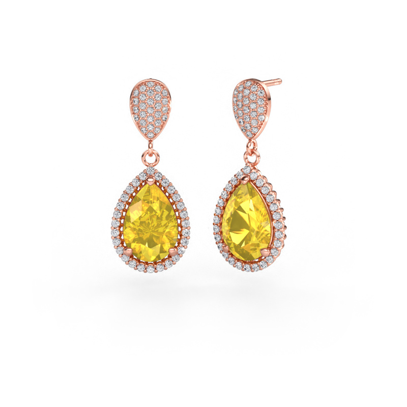 Image de Pendants d'oreilles Tilly per 2 585 or rose Saphir jaune 12x8 mm