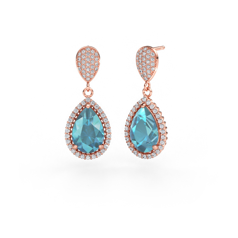 Immagine di Orecchini pendenti Tilly per 2 585 oro rosa Topazio blu 12x8 mm