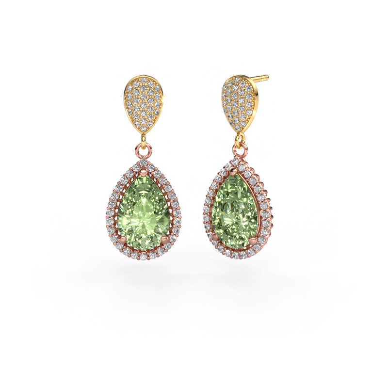 Image of Drop earrings Tilly per 2 585 rose gold Green lab grown diamond 12x8 mm