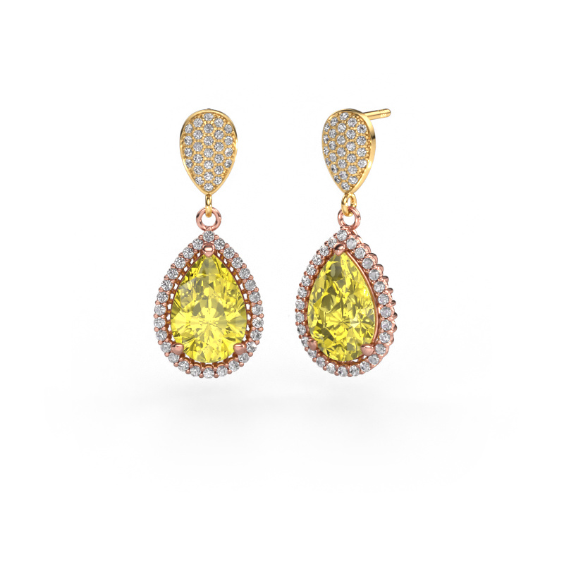 Image de Pendants d'oreilles Tilly per 2 585 or rose Diamants synthétiques jaune 12x8 mm