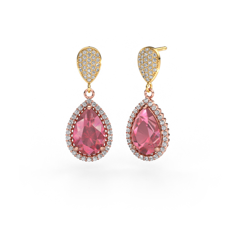 Image of Drop earrings Tilly per 2 585 rose gold Tourmaline pink 12x8 mm