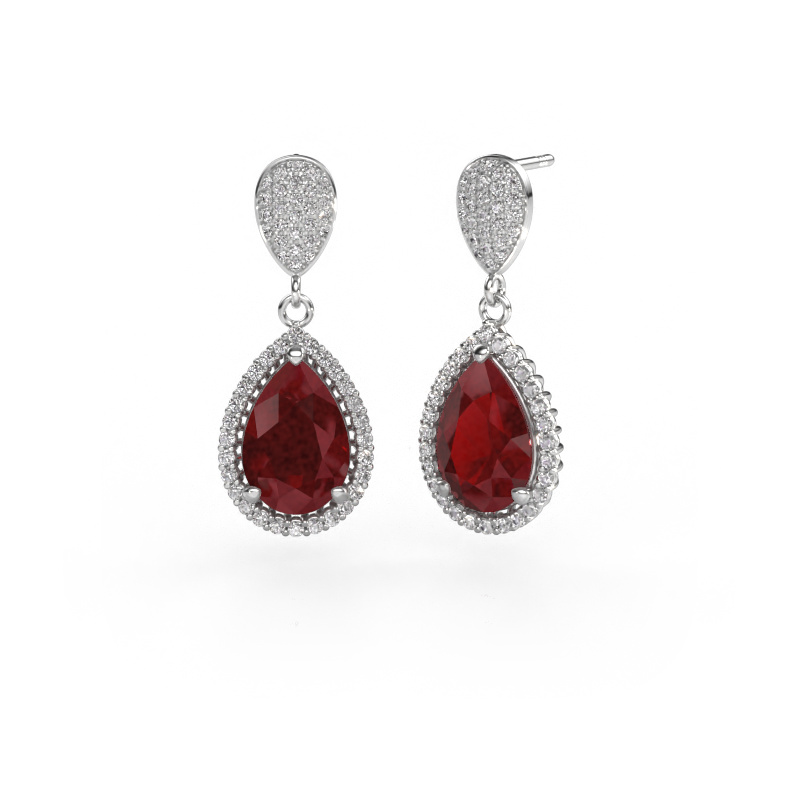 Image of Drop earrings Tilly per 2 950 platinum Ruby 12x8 mm