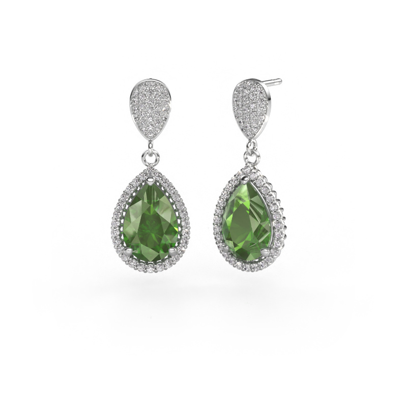 Image of Drop earrings Tilly per 2 950 platinum Tourmaline green 12x8 mm