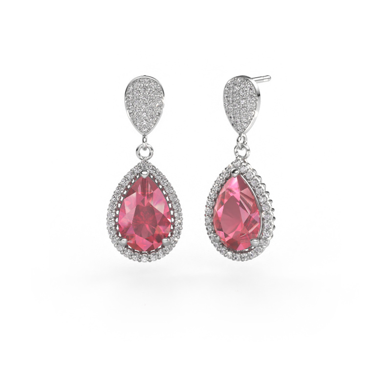Image of Drop earrings Tilly per 2 950 platinum Tourmaline pink 12x8 mm