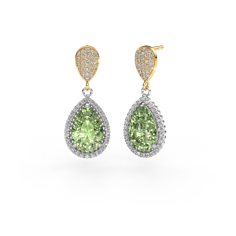 Image of Drop earrings Tilly per 2 585 white gold Green lab grown diamond 12x8 mm
