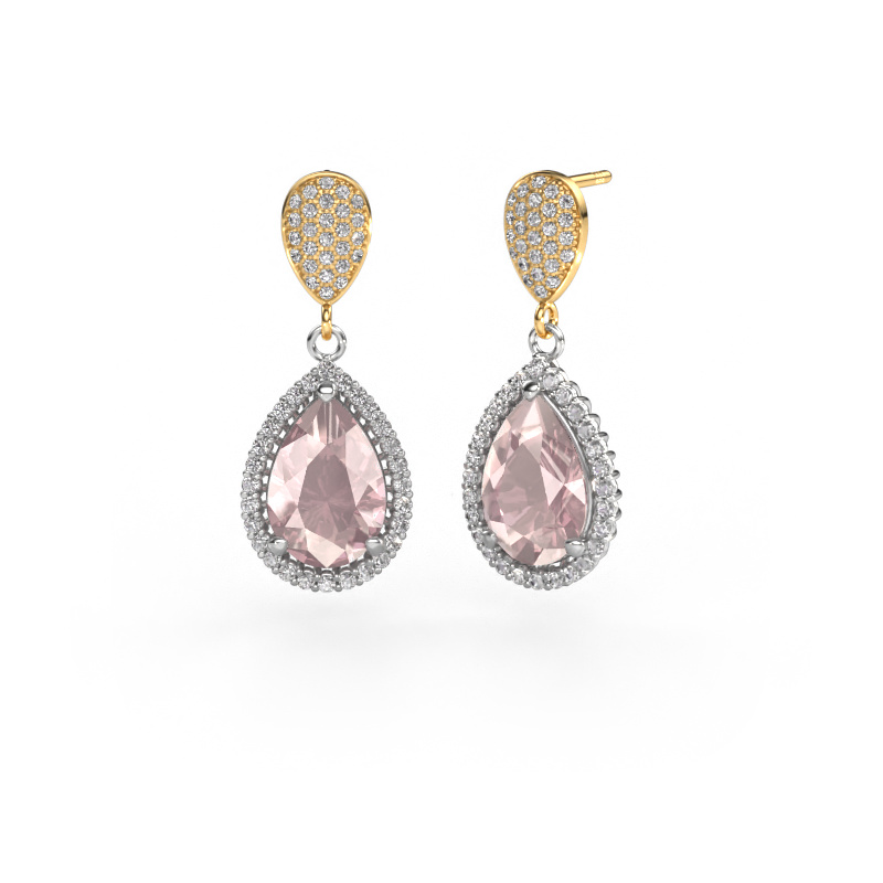 Image of Drop earrings Tilly per 2 585 white gold Morganite champagne 12x8 mm