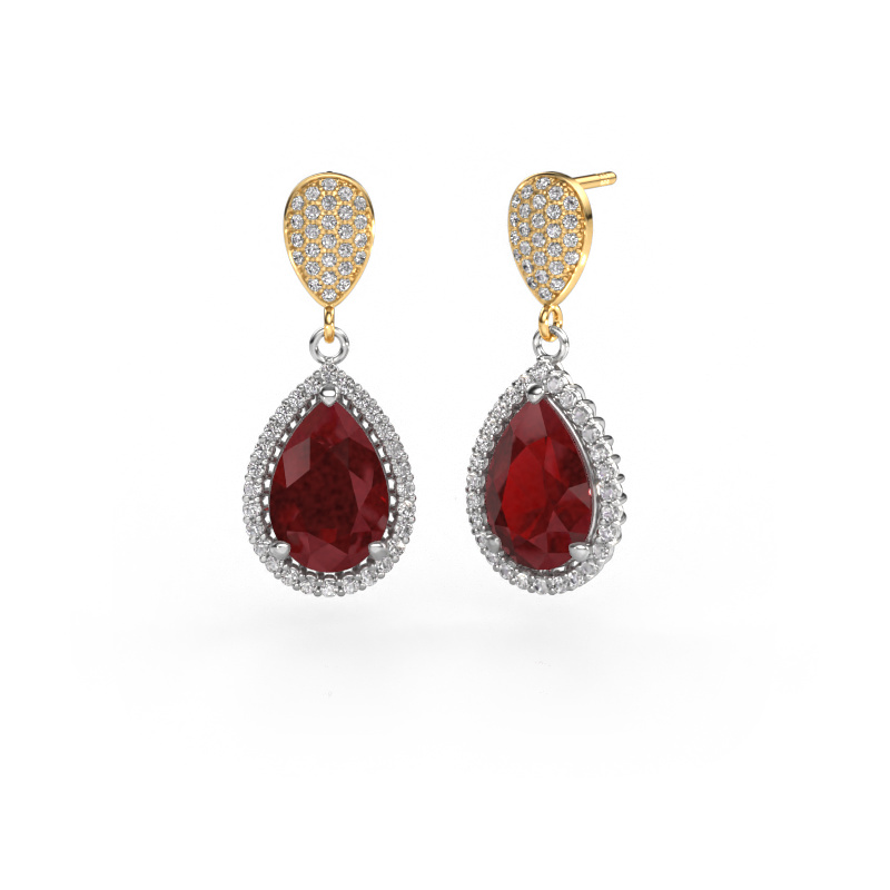 Image of Drop earrings Tilly per 2 585 white gold Ruby 12x8 mm