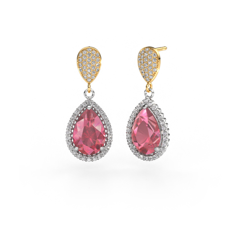 Image of Drop earrings Tilly per 2 585 white gold Tourmaline pink 12x8 mm