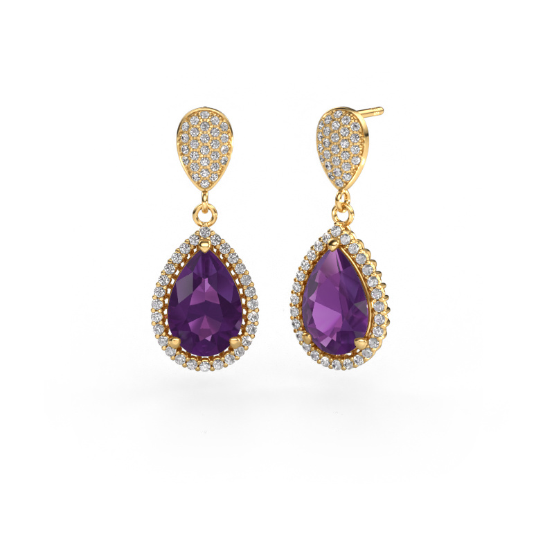 Image of Drop earrings Tilly per 2 585 gold Amethyst 12x8 mm