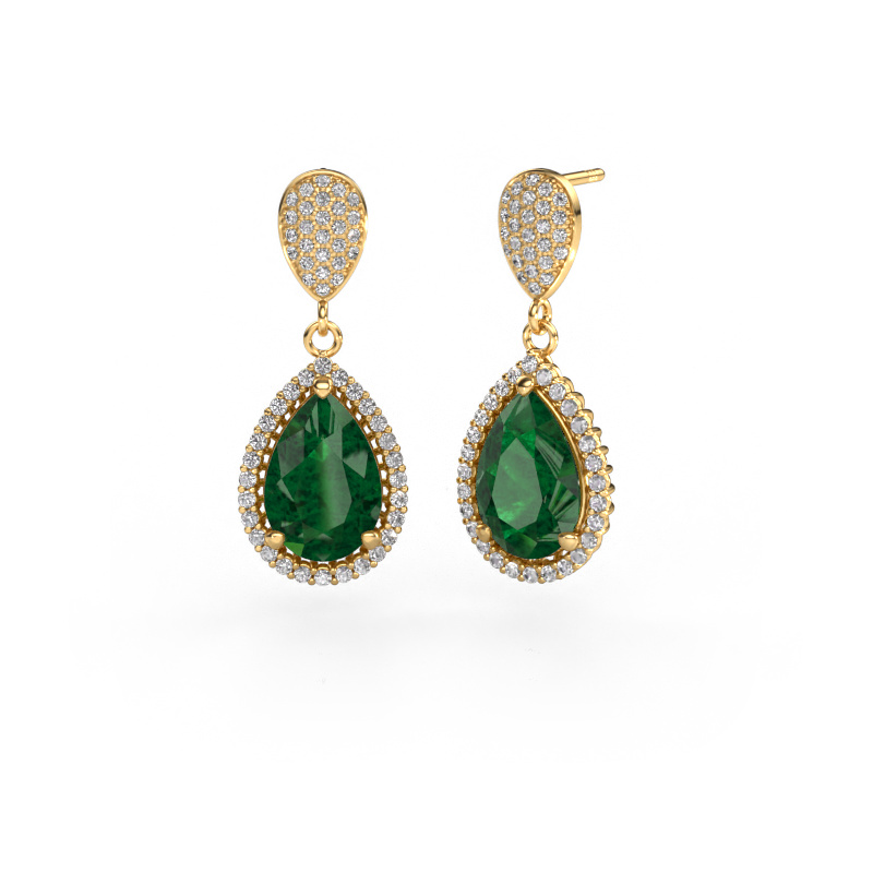 Image of Drop earrings Tilly per 2 585 gold Emerald 12x8 mm