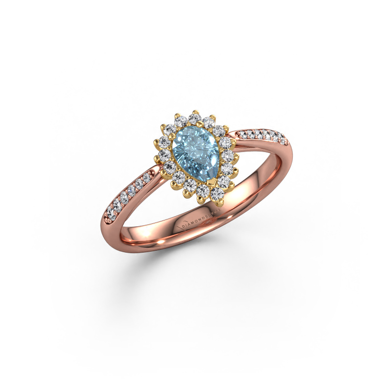 Image of Engagement ring Tilly per 2 585 rose gold Blue lab grown diamond 6x4 mm