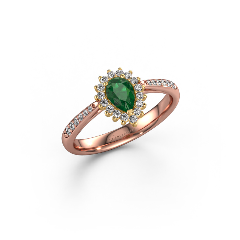 Image of Engagement ring Tilly per 2 585 rose gold Emerald 6x4 mm