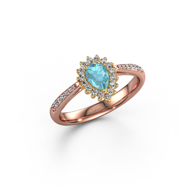 Image of Engagement ring Tilly per 2 585 rose gold Blue topaz 6x4 mm
