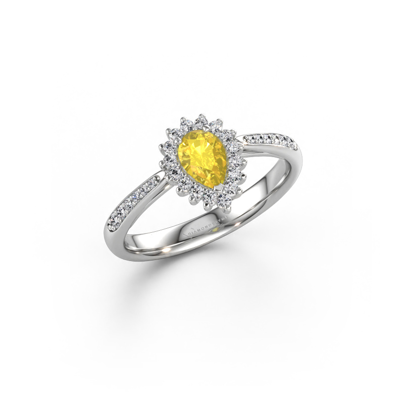 Immagine di Anello di fidanzamento Tilly per 2 585 oro bianco Zaffiro giallo 6x4 mm