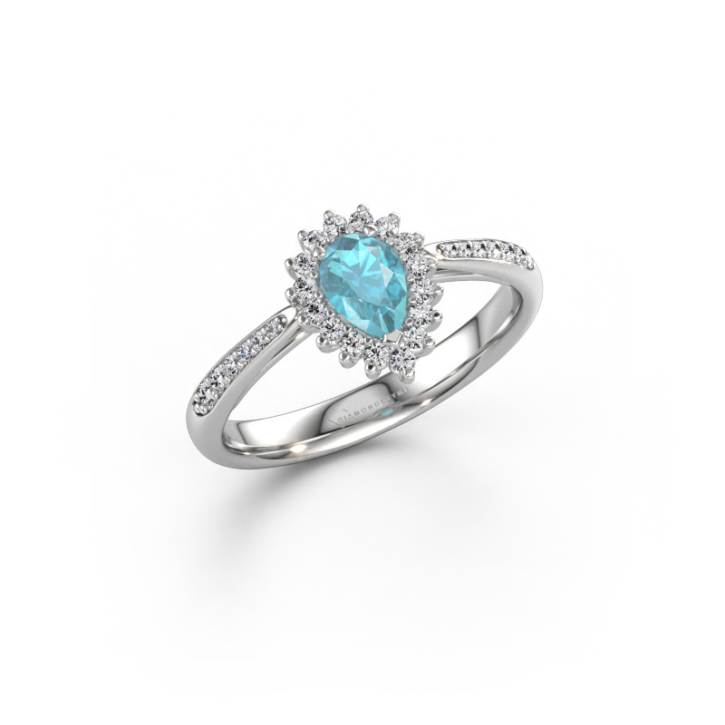 Immagine di Anello di fidanzamento Tilly per 2 585 oro bianco Topazio blu 6x4 mm