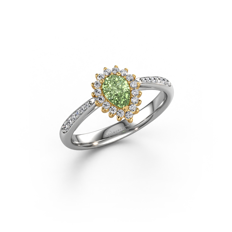 Image of Engagement ring Tilly per 2 585 white gold Green lab grown diamond 6x4 mm
