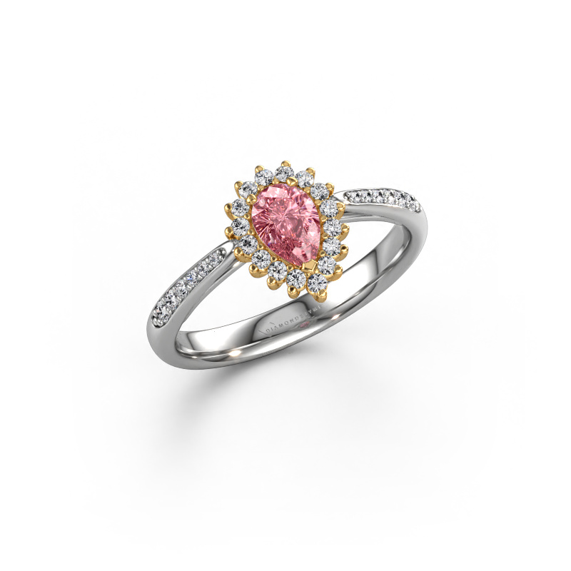 Image of Engagement ring Tilly per 2 585 white gold Pink lab grown diamond 6x4 mm