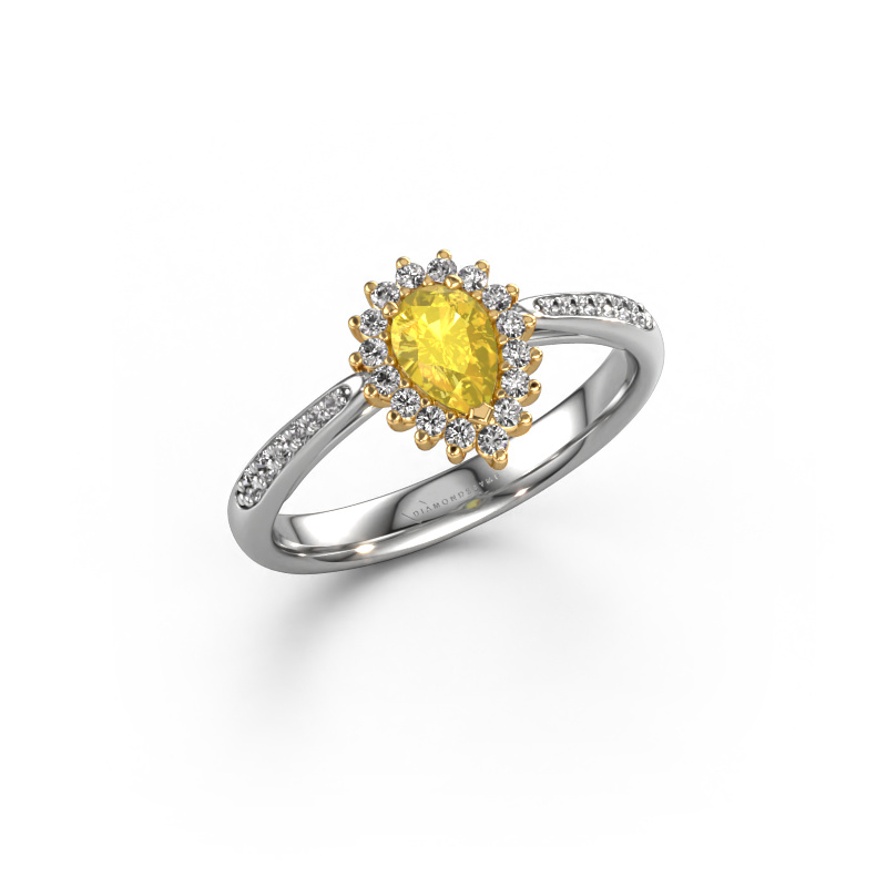 Image of Engagement ring Tilly per 2 585 white gold Yellow sapphire 6x4 mm