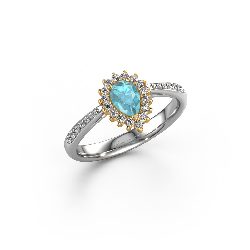 Bild von Verlobungsring Tilly per 2 585 Weißgold Blau Topas 6x4 mm