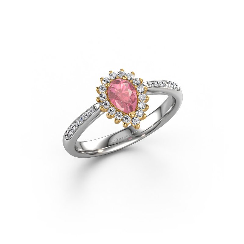 Image of Engagement ring Tilly per 2 585 white gold Tourmaline pink 6x4 mm