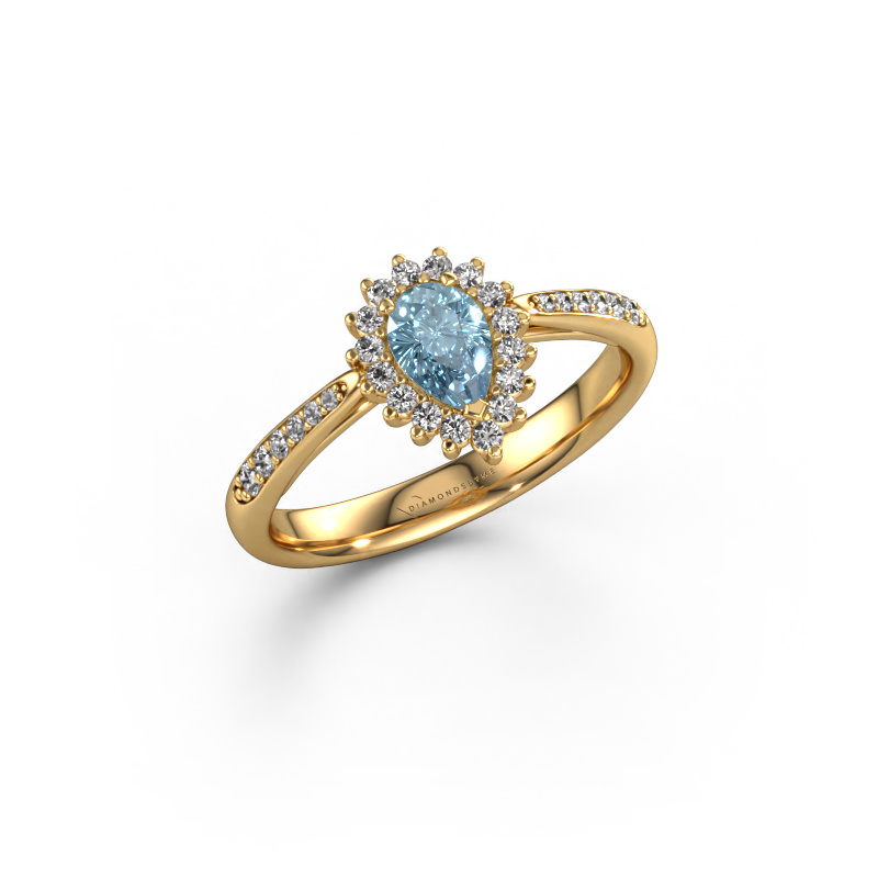 Image of Engagement ring Tilly per 2 585 gold Blue lab grown diamond 6x4 mm