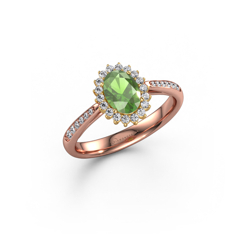 Bild von Verlobungsring Tilly ovl 2 585 Roségold Turmalin grün 7x5 mm