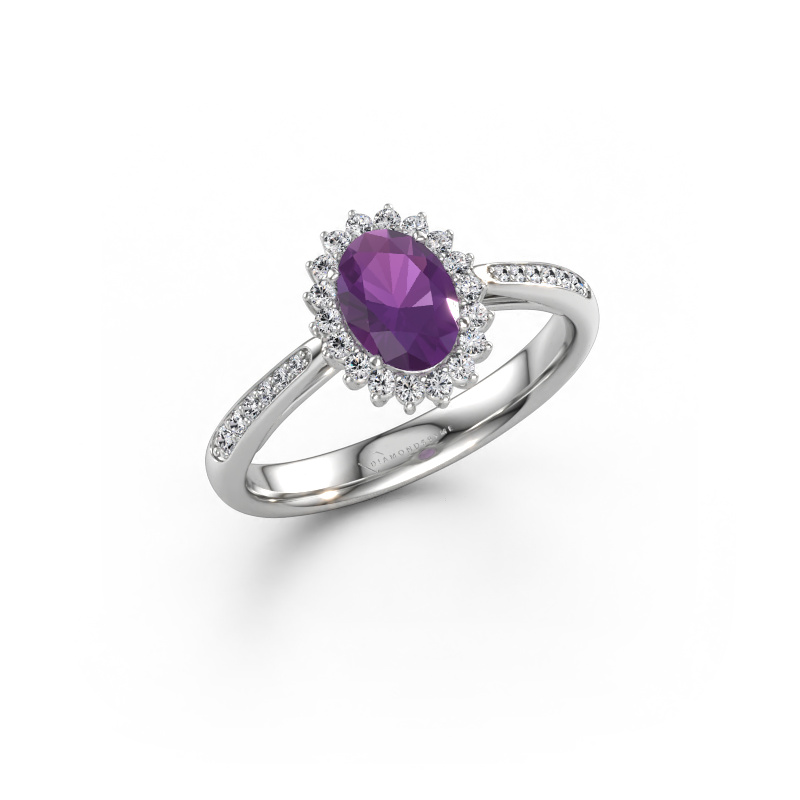 Immagine di Anello di fidanzamento Tilly ovl 2 585 oro bianco Ametista 7x5 mm