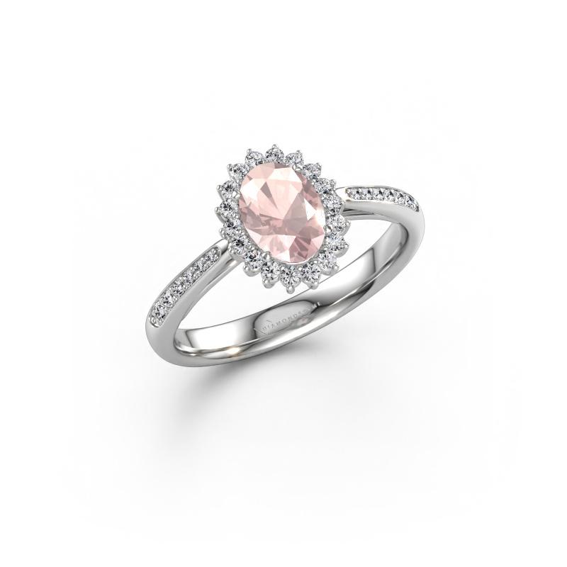 Immagine di Anello di fidanzamento Tilly ovl 2 585 oro bianco Morganite champagne 7x5 mm