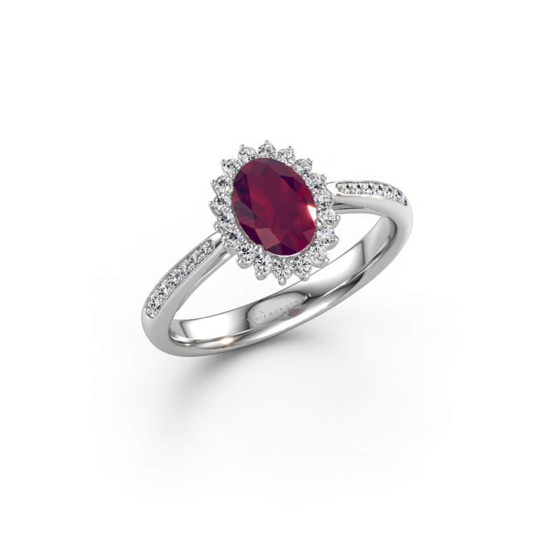 Immagine di Anello di fidanzamento Tilly ovl 2 585 oro bianco Rodolite 7x5 mm