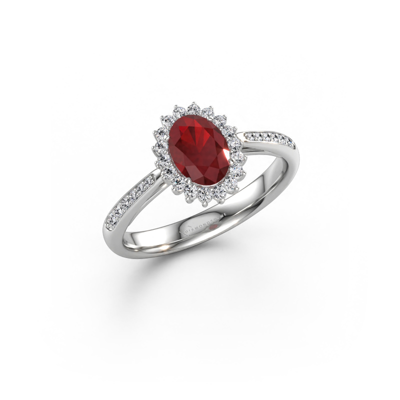 Immagine di Anello di fidanzamento Tilly ovl 2 585 oro bianco Rubino 7x5 mm