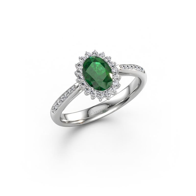 Immagine di Anello di fidanzamento Tilly ovl 2 585 oro bianco Smeraldo 7x5 mm
