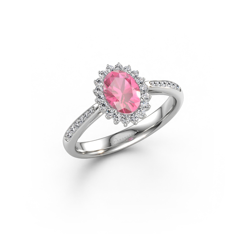 Immagine di Anello di fidanzamento Tilly ovl 2 585 oro bianco Zaffiro rosa 7x5 mm