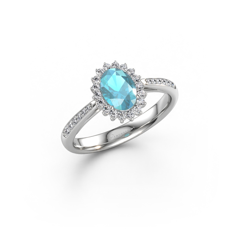 Immagine di Anello di fidanzamento Tilly ovl 2 585 oro bianco Topazio blu 7x5 mm