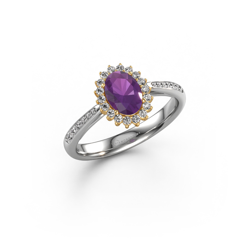Image of Engagement ring Tilly ovl 2 585 white gold Amethyst 7x5 mm