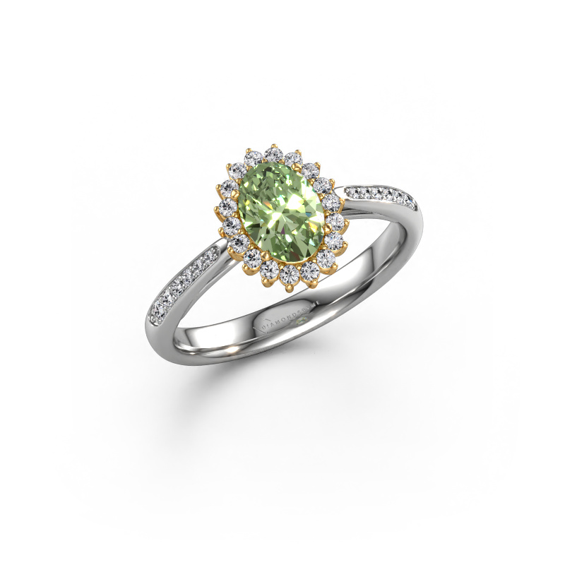 Afbeelding van Verlovingsring Tilly ovl 2 585 Witgoud Groene lab grown diamant 7x5 mm