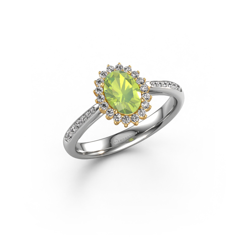 Image of Engagement ring Tilly ovl 2 585 white gold Peridot 7x5 mm