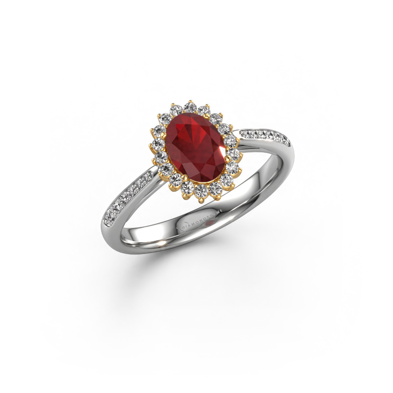 Image of Engagement ring Tilly ovl 2 585 white gold Ruby 7x5 mm