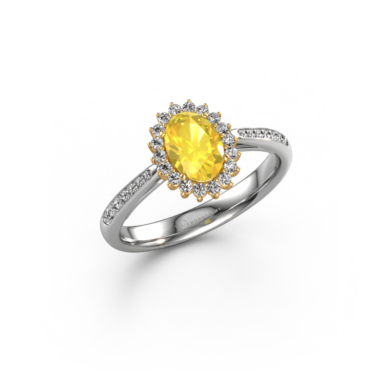 Image of Engagement ring Tilly ovl 2 585 white gold Yellow sapphire 7x5 mm