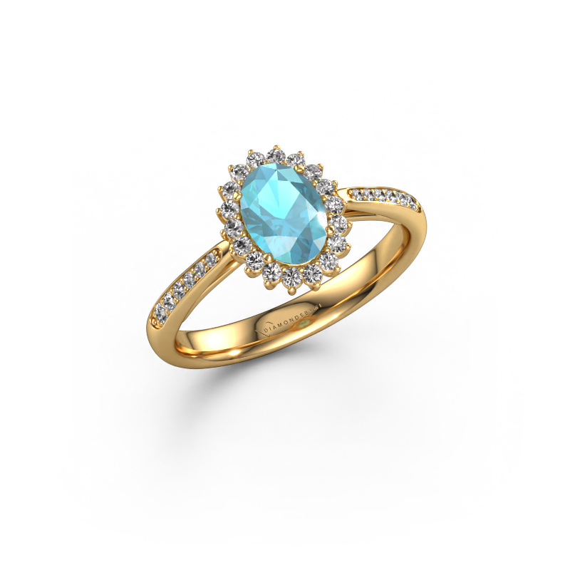 Image of Engagement ring Tilly ovl 2 585 gold Blue topaz 7x5 mm