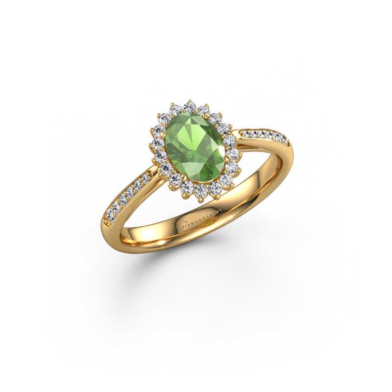 Image de Bague de fiançailles Tilly ovl 2 585 or jaune Vert tourmaline 7x5 mm