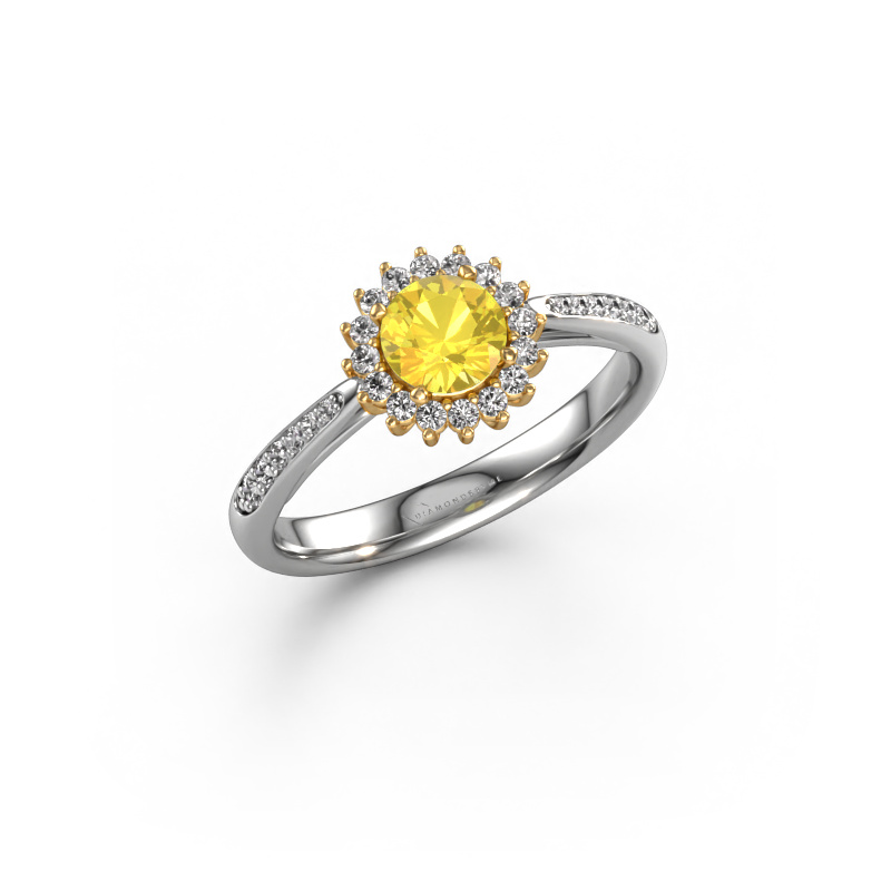 Image of Engagement ring Tilly RND 2 585 white gold Yellow sapphire 5 mm