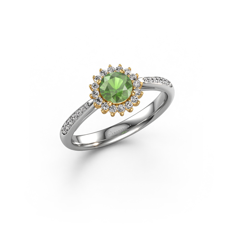 Image of Engagement ring Tilly RND 2 585 white gold Tourmaline green 5 mm