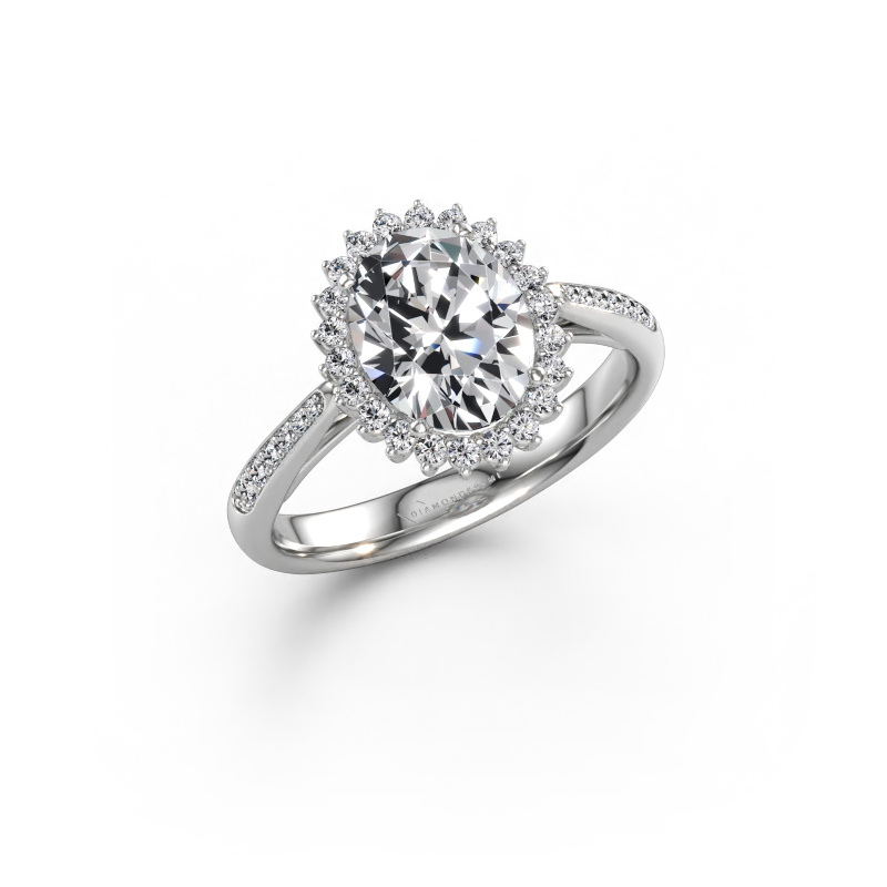 Immagine di Anello di fidanzamento Tilly ovl 2 585 oro bianco Diamante lab grown 2.055 crt