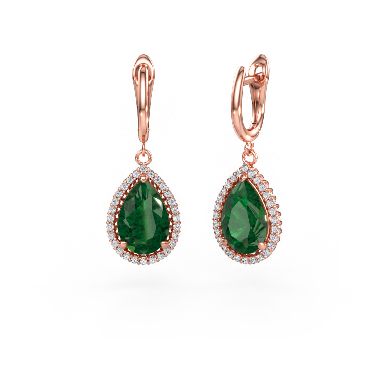 Bild av Hängande örhängen Tilly per 3 585 roséguld Smaragd 12x8 mm